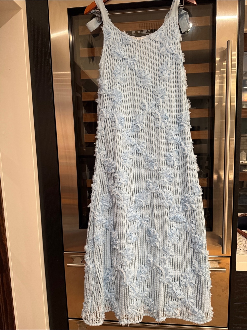 En Saison Blue Floral Appliqué Tie Shoulder Maxi Dress Size Small - Picture 2 of 7